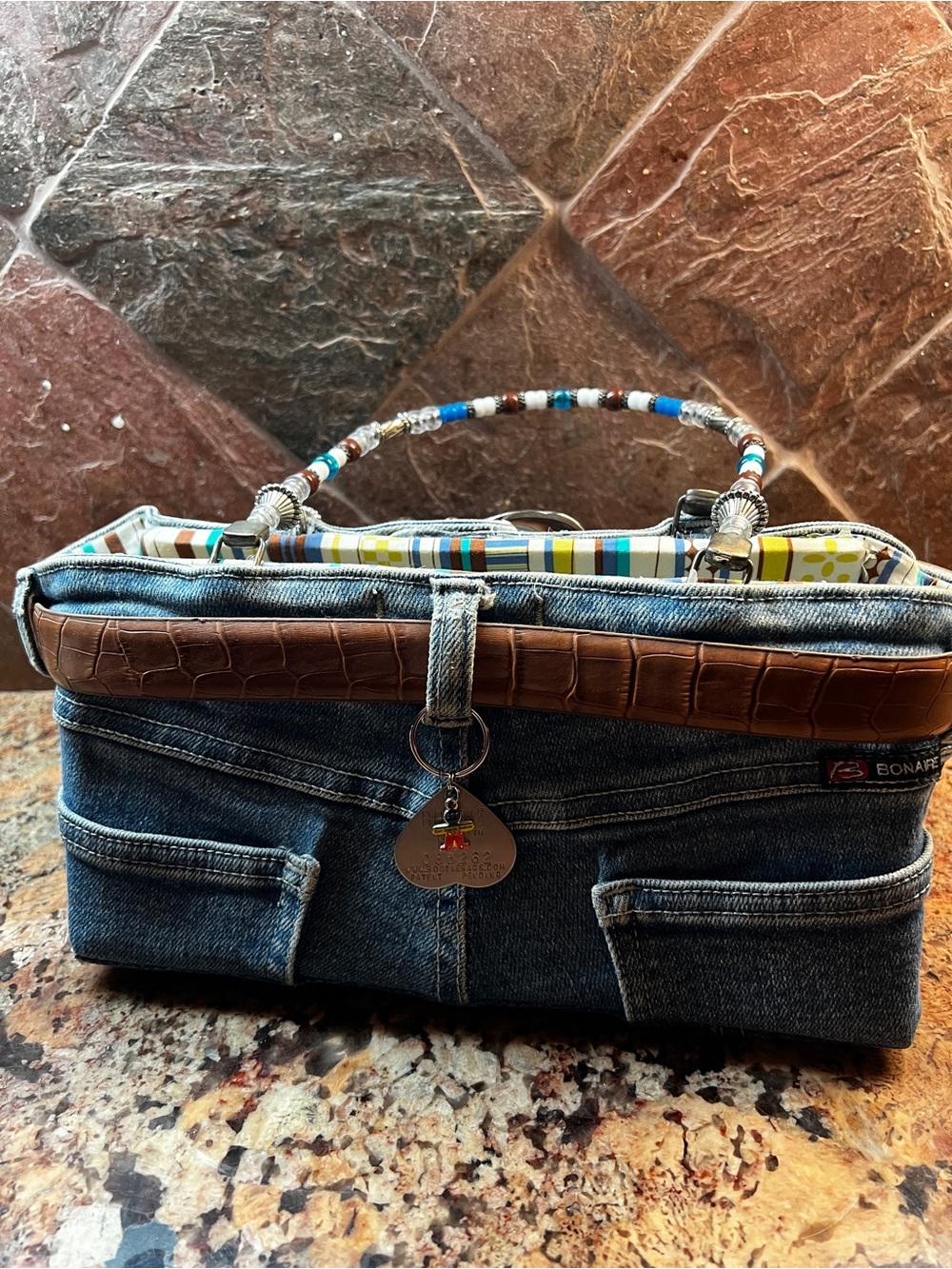 Original Bootie Bags Handmade Denim Western Purse Beaded Handles Rare - Picture 17 of 17